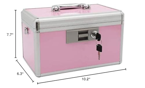 Medicine Lock Box,First Aid Safe Medication Storage Box,Layered Aluminum Daily Medicine Cabinet Family Use,12.2" x 7.9" x 7.5", Pink