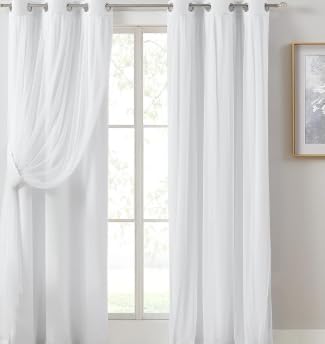 100% Blackout Curtains for Bedroom, Double Layer Pink Curtains, Black Out Curtain 84 inch Long with Sheer Overlay for Living Room, Room Darkening Window Drapes with Grommet, 52" W x 84" L