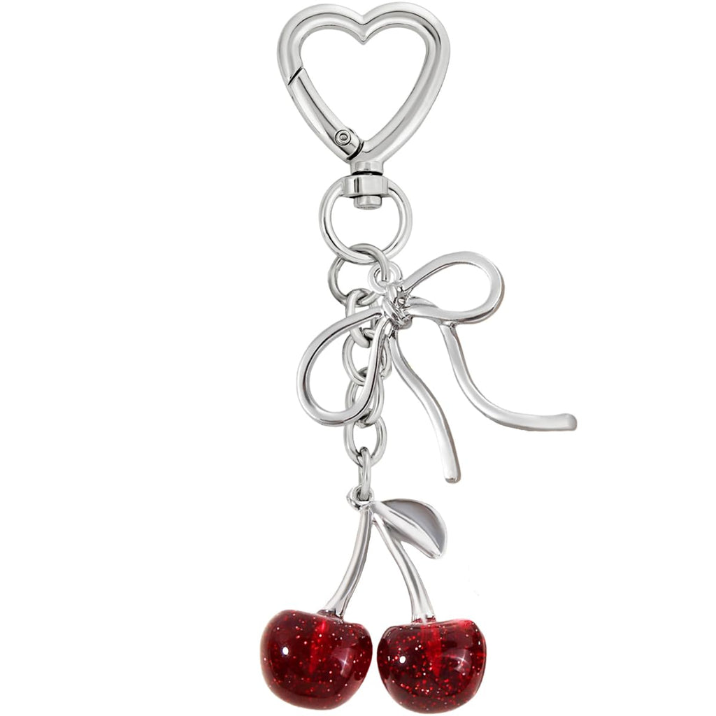 Rikhiua Cute Cherry Keychain Bag Charm Elegant Bow Keychain for Women Friends Family Birthday Christmas Inspirational Gift