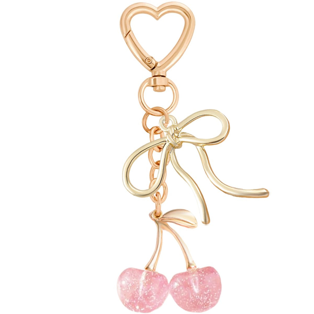 Rikhiua Cute Cherry Keychain Bag Charm Elegant Bow Keychain for Women Friends Family Birthday Christmas Inspirational Gift