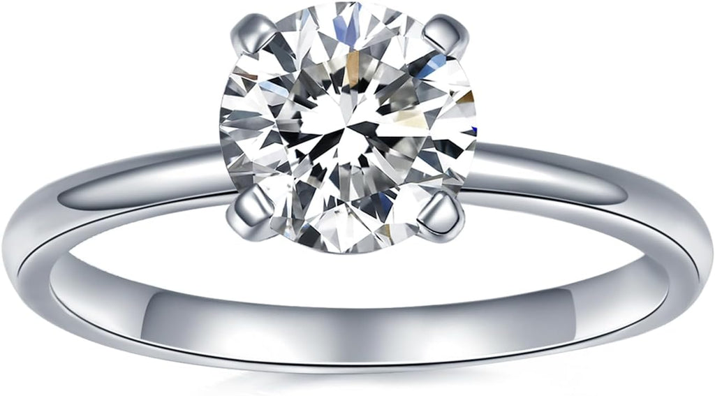 IMOLOVE Solitaire Moissanite Engagement Ring, 1CT D Color VVS1 Clarity, 925 Sterling Silver with 18K White Gold Plated, Ideal Gift for Women