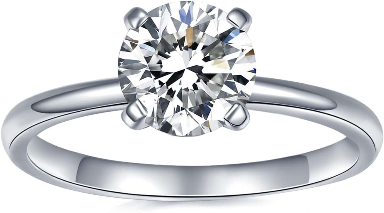IMOLOVE Solitaire Moissanite Engagement Ring, 1CT D Color VVS1 Clarity, 925 Sterling Silver with 18K White Gold Plated, Ideal Gift for Women