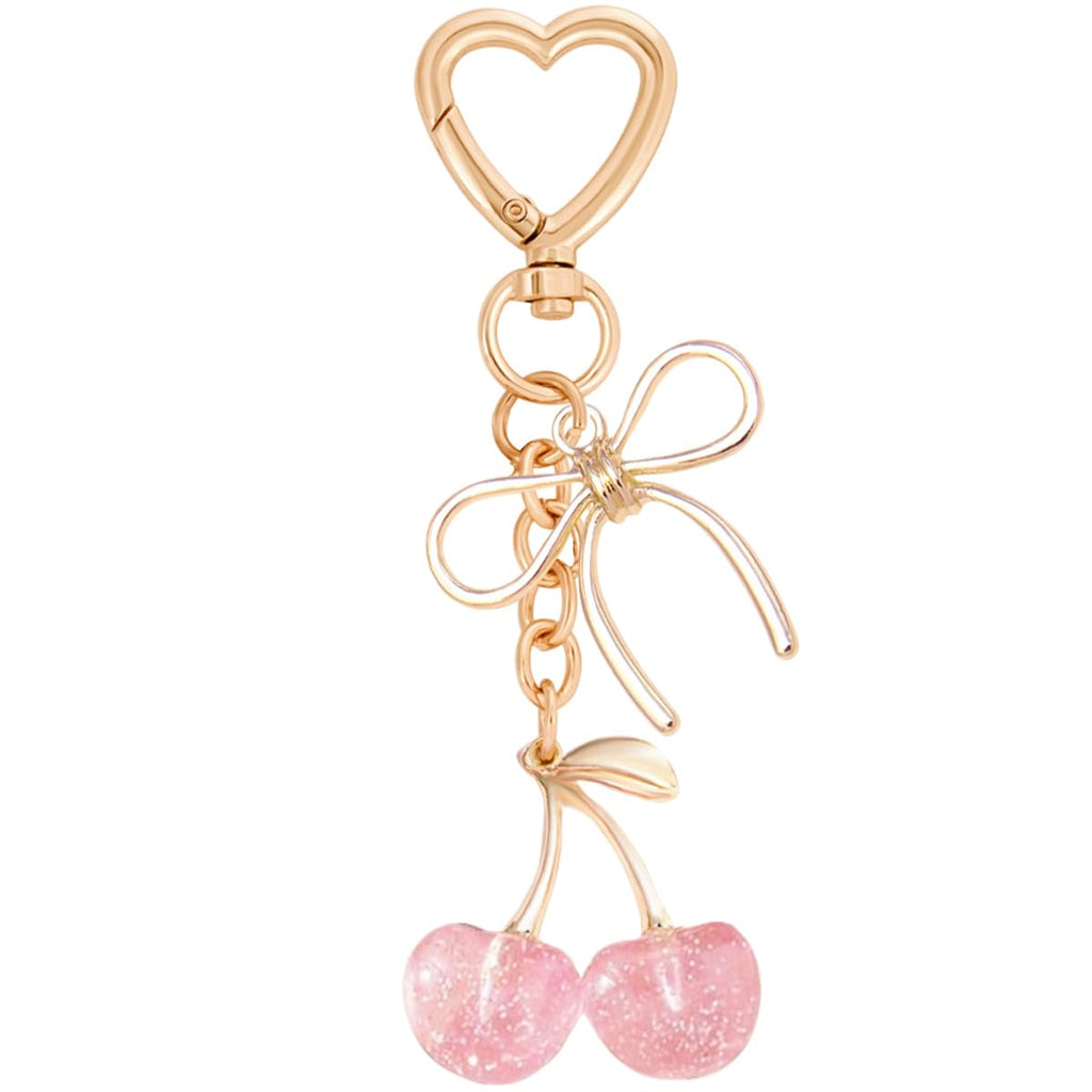 Rikhiua Cute Cherry Keychain Bag Charm Elegant Bow Keychain for Women Friends Family Birthday Christmas Inspirational Gift