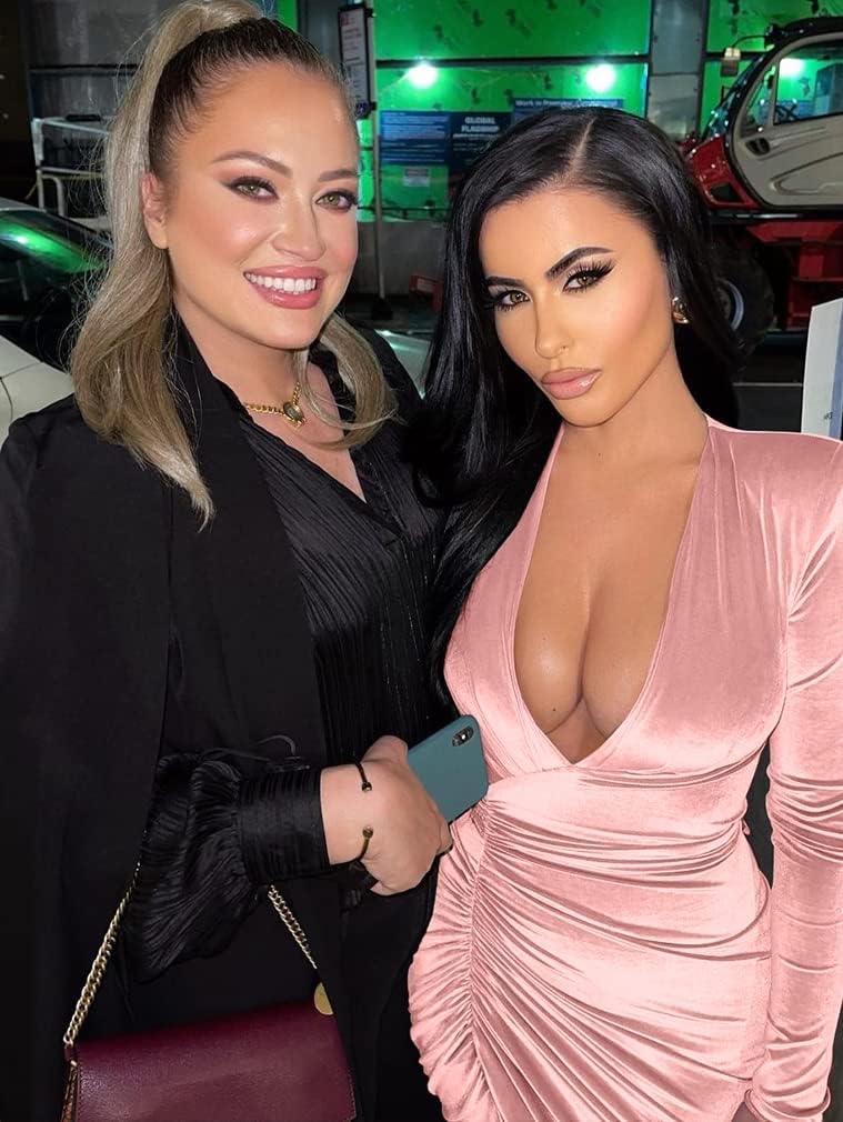 YMDUCH Women's Sexy Long Sleeve V Neck Ruched Bodycon Wrap Cocktail Club Mini Dress