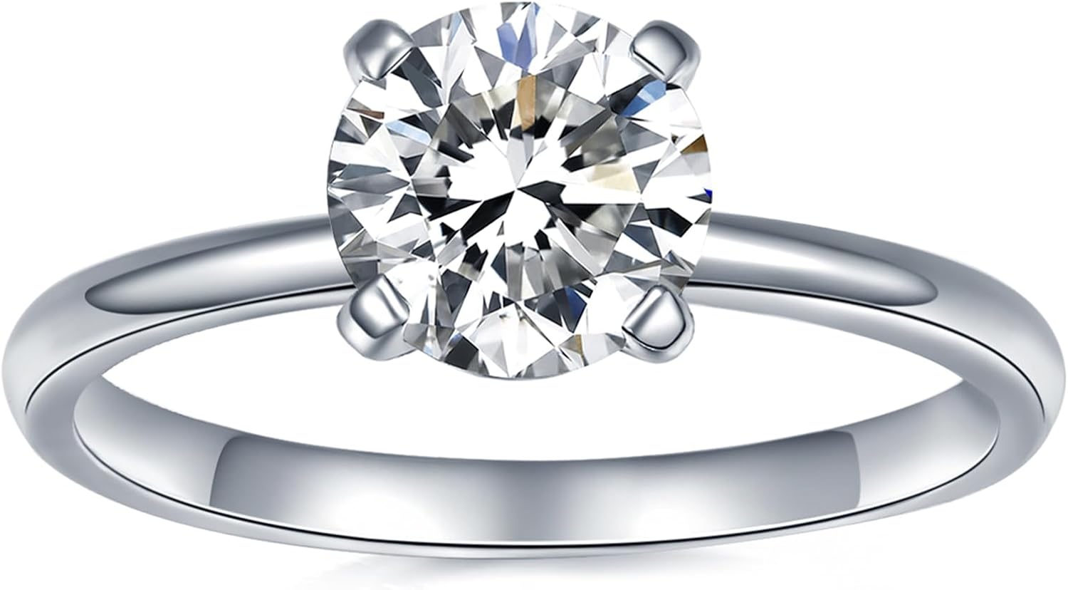 IMOLOVE Solitaire Moissanite Engagement Ring, 1CT D Color VVS1 Clarity, 925 Sterling Silver with 18K White Gold Plated, Ideal Gift for Women