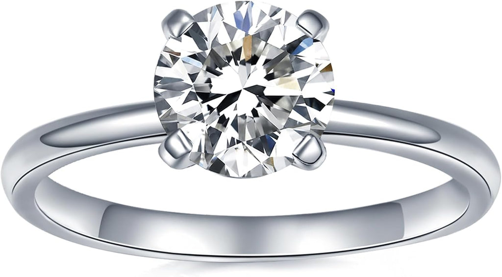 IMOLOVE Solitaire Moissanite Engagement Ring, 1CT D Color VVS1 Clarity, 925 Sterling Silver with 18K White Gold Plated, Ideal Gift for Women