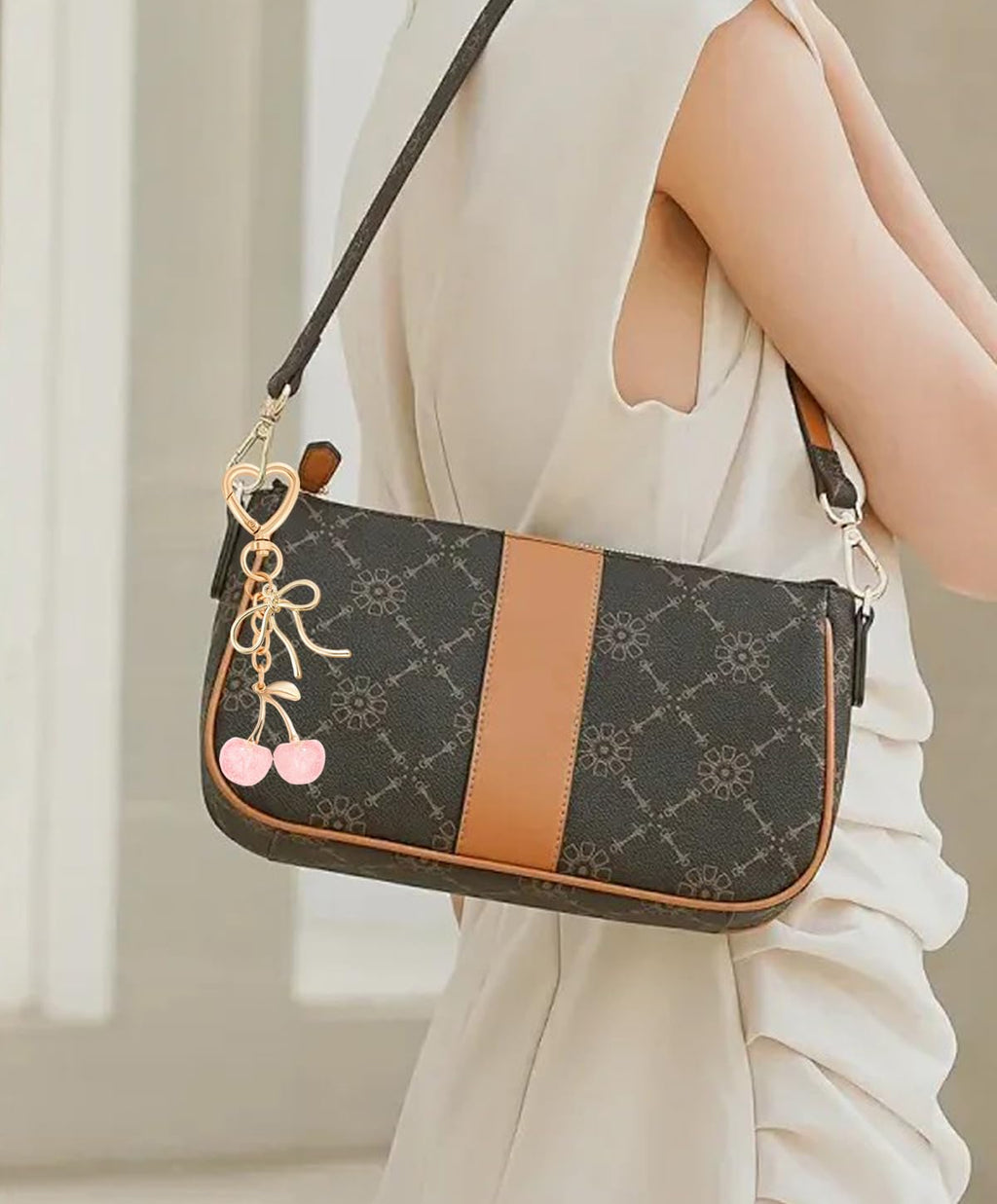 Rikhiua Cute Cherry Keychain Bag Charm Elegant Bow Keychain for Women Friends Family Birthday Christmas Inspirational Gift