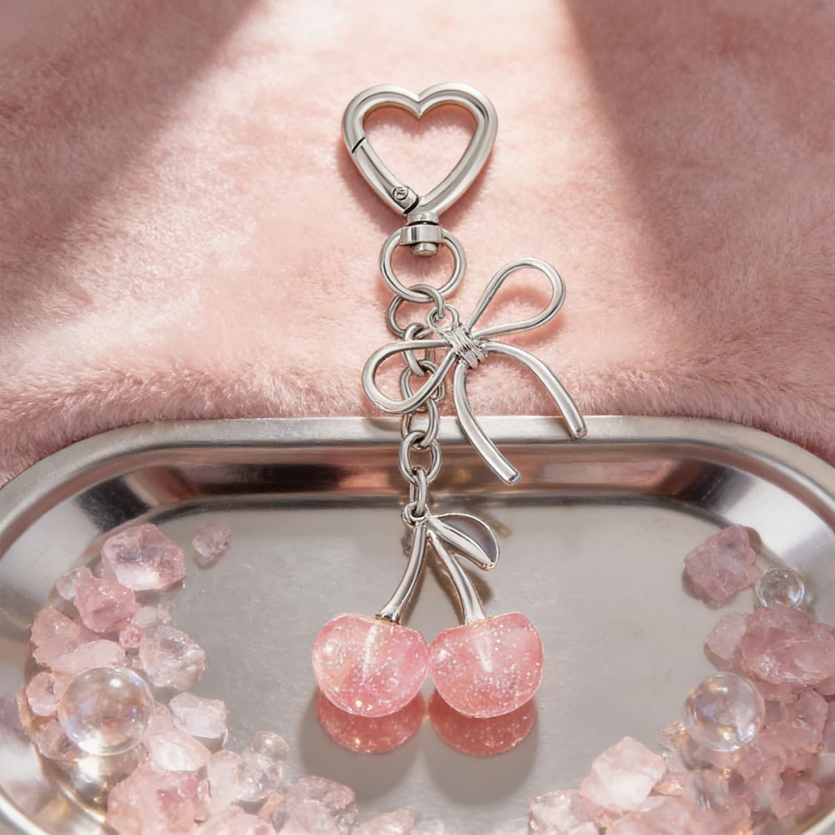 Rikhiua Cute Cherry Keychain Bag Charm Elegant Bow Keychain for Women Friends Family Birthday Christmas Inspirational Gift