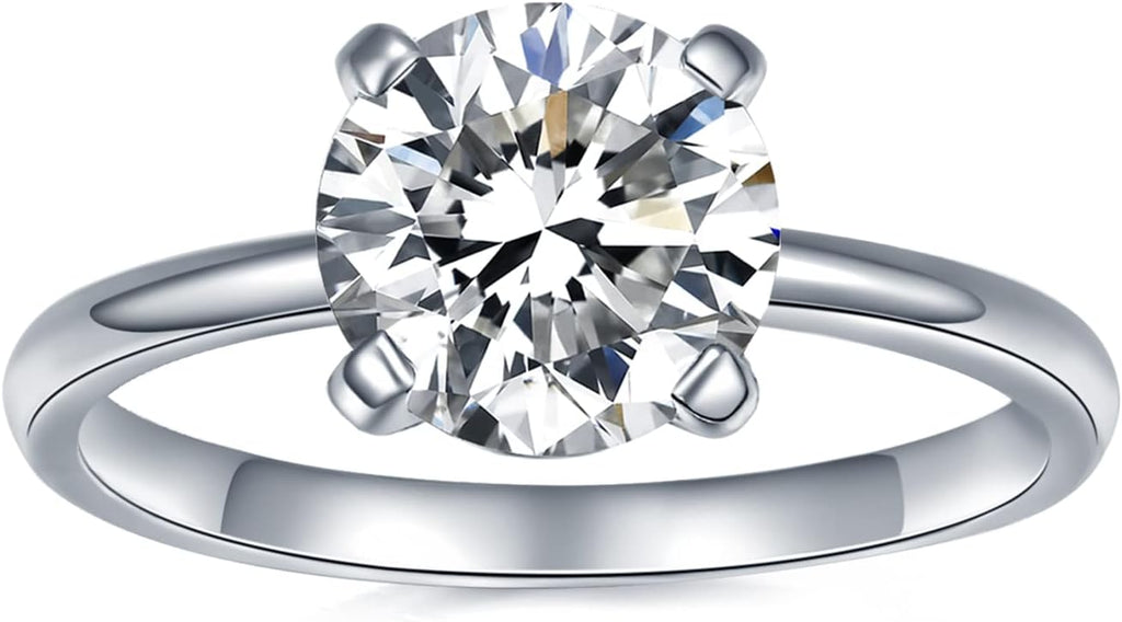 IMOLOVE Solitaire Moissanite Engagement Ring, 1CT D Color VVS1 Clarity, 925 Sterling Silver with 18K White Gold Plated, Ideal Gift for Women