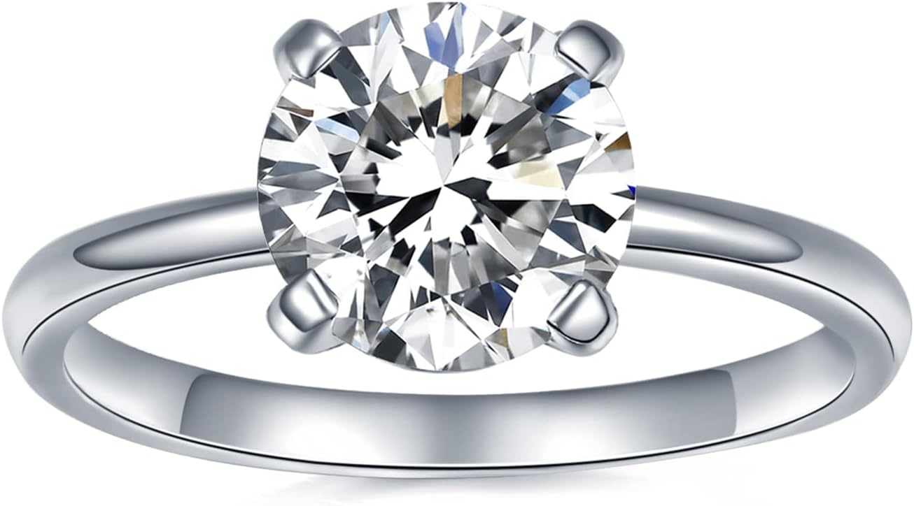 IMOLOVE Solitaire Moissanite Engagement Ring, 1CT D Color VVS1 Clarity, 925 Sterling Silver with 18K White Gold Plated, Ideal Gift for Women