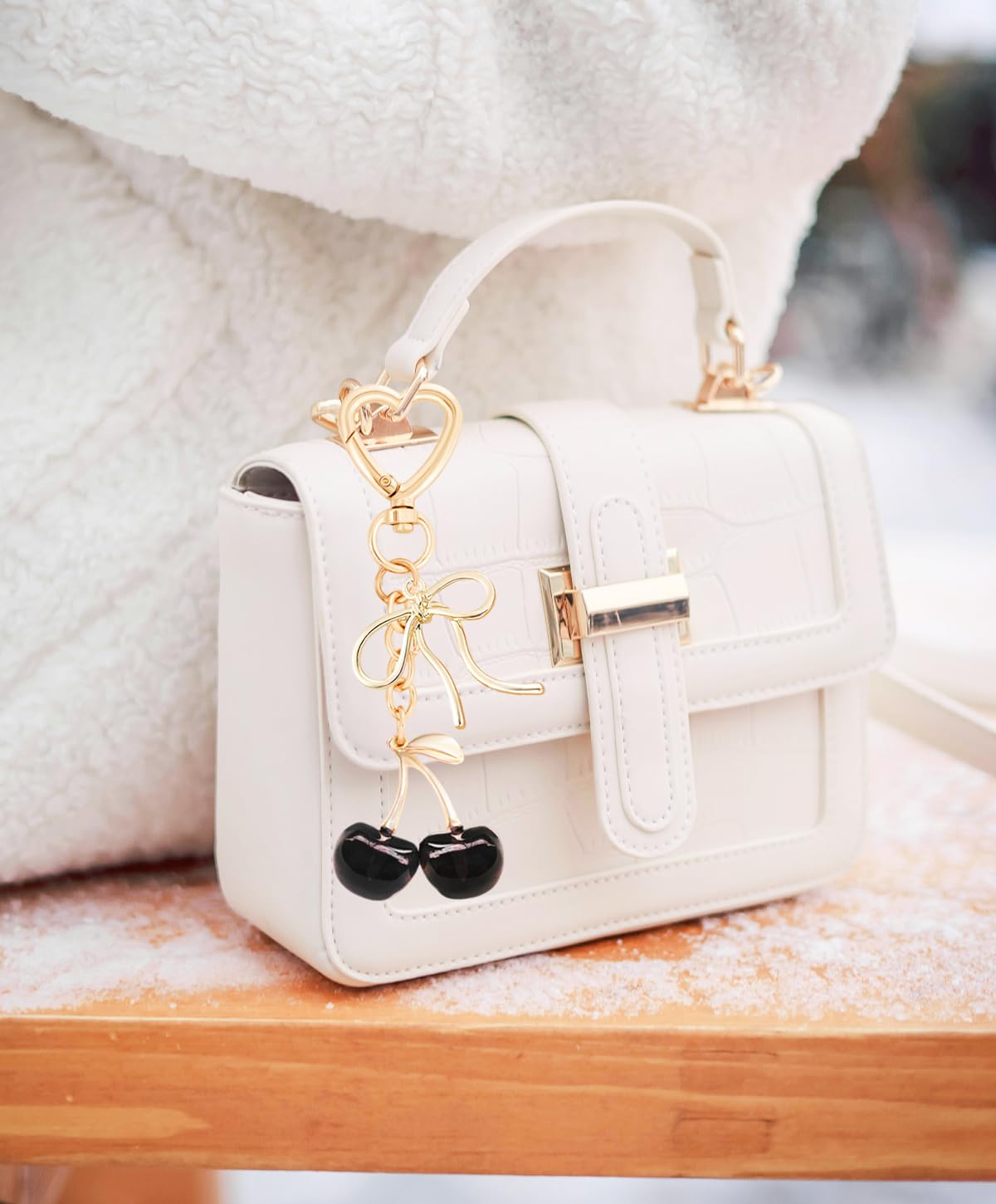 Rikhiua Cute Cherry Keychain Bag Charm Elegant Bow Keychain for Women Friends Family Birthday Christmas Inspirational Gift