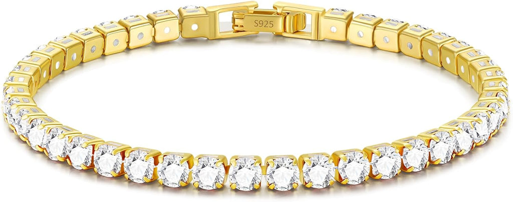 3mm/4mm Cubic Zirconia Classic Tennis Bracelet 14K Gold Plated/Silver Bracelets for Women Size 6.5-7.5 Inch