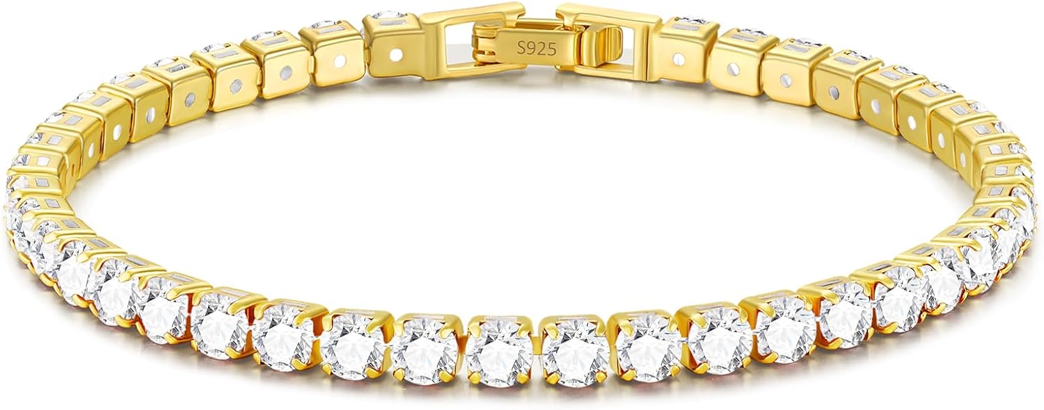 3mm/4mm Cubic Zirconia Classic Tennis Bracelet 14K Gold Plated/Silver Bracelets for Women Size 6.5-7.5 Inch