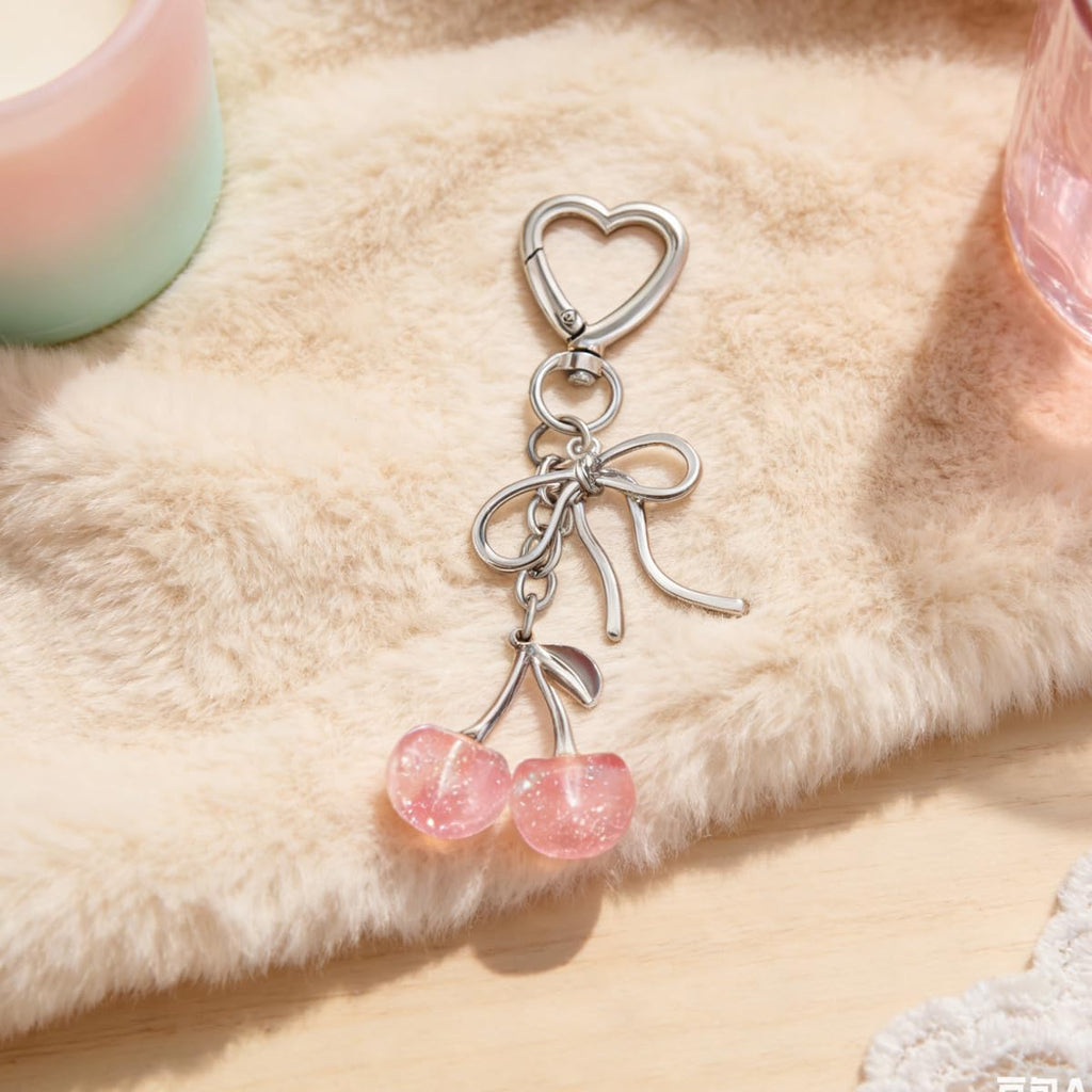 Rikhiua Cute Cherry Keychain Bag Charm Elegant Bow Keychain for Women Friends Family Birthday Christmas Inspirational Gift