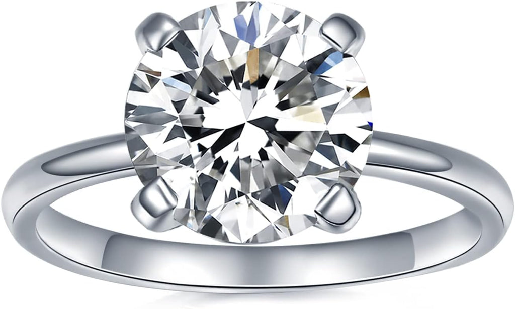 IMOLOVE Solitaire Moissanite Engagement Ring, 1CT D Color VVS1 Clarity, 925 Sterling Silver with 18K White Gold Plated, Ideal Gift for Women