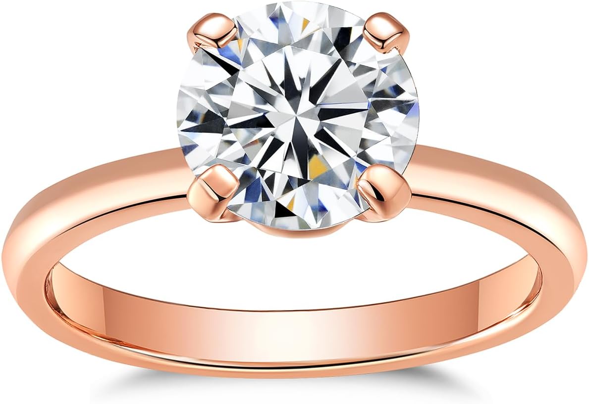 IMOLOVE Solitaire Moissanite Engagement Ring, 1CT D Color VVS1 Clarity, 925 Sterling Silver with 18K White Gold Plated, Ideal Gift for Women