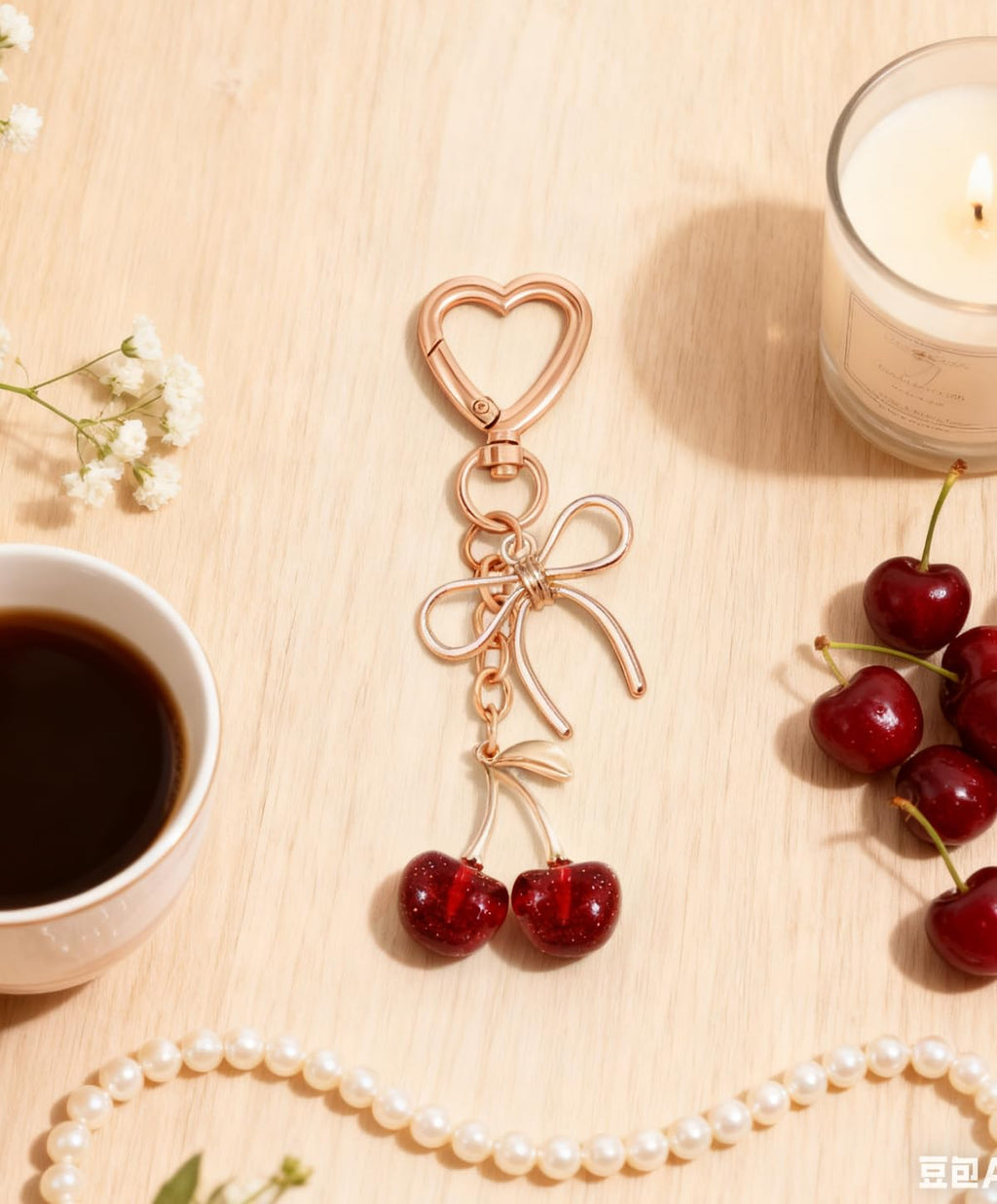 Rikhiua Cute Cherry Keychain Bag Charm Elegant Bow Keychain for Women Friends Family Birthday Christmas Inspirational Gift