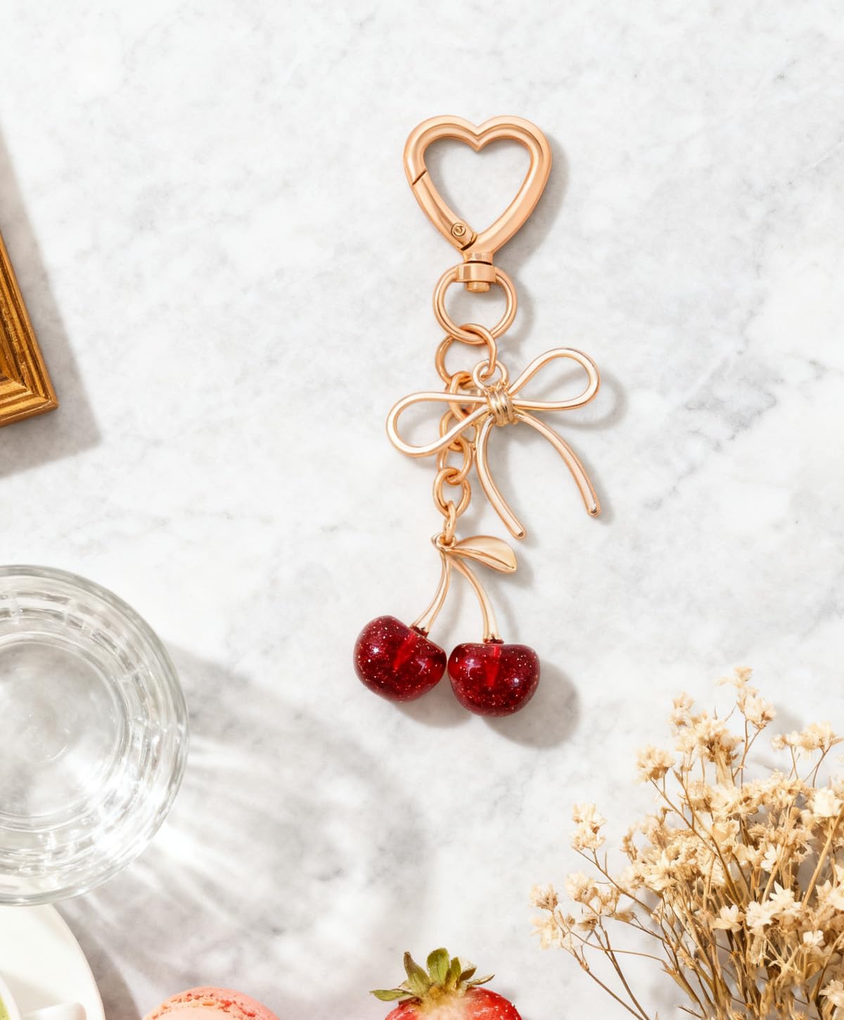 Rikhiua Cute Cherry Keychain Bag Charm Elegant Bow Keychain for Women Friends Family Birthday Christmas Inspirational Gift