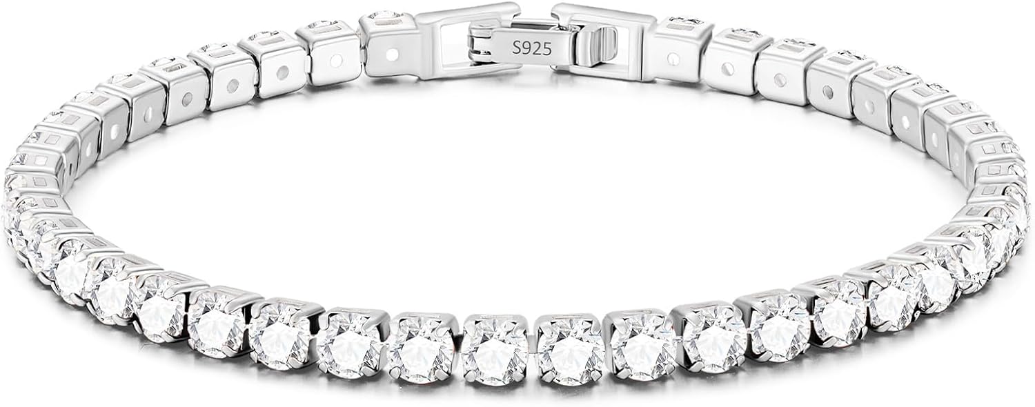 3mm/4mm Cubic Zirconia Classic Tennis Bracelet 14K Gold Plated/Silver Bracelets for Women Size 6.5-7.5 Inch