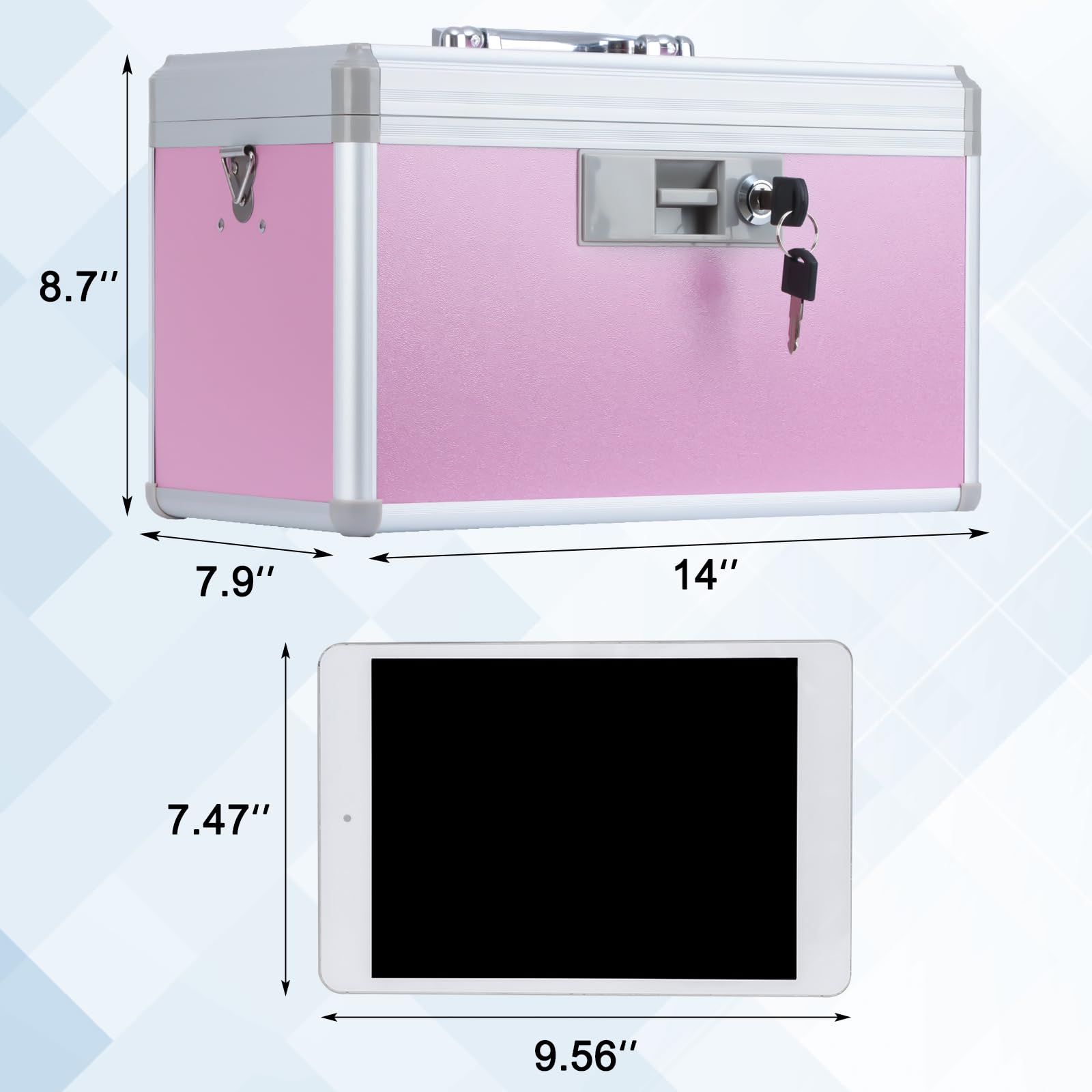 Medicine Lock Box,First Aid Safe Medication Storage Box,Layered Aluminum Daily Medicine Cabinet Family Use,12.2" x 7.9" x 7.5", Pink