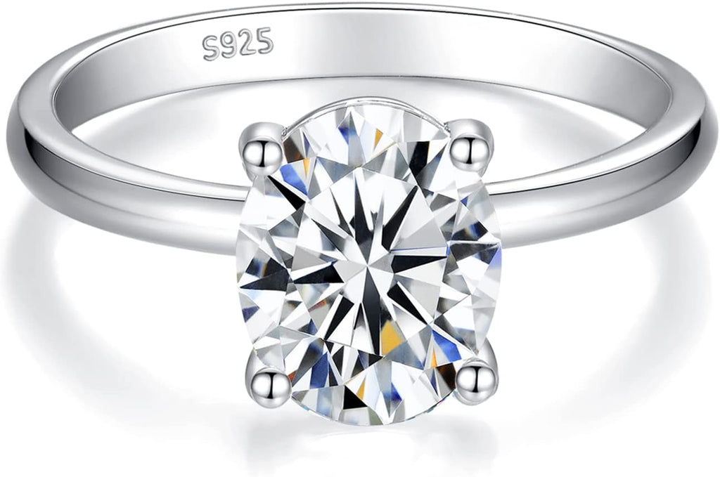IMOLOVE Solitaire Moissanite Engagement Ring, 1CT D Color VVS1 Clarity, 925 Sterling Silver with 18K White Gold Plated, Ideal Gift for Women