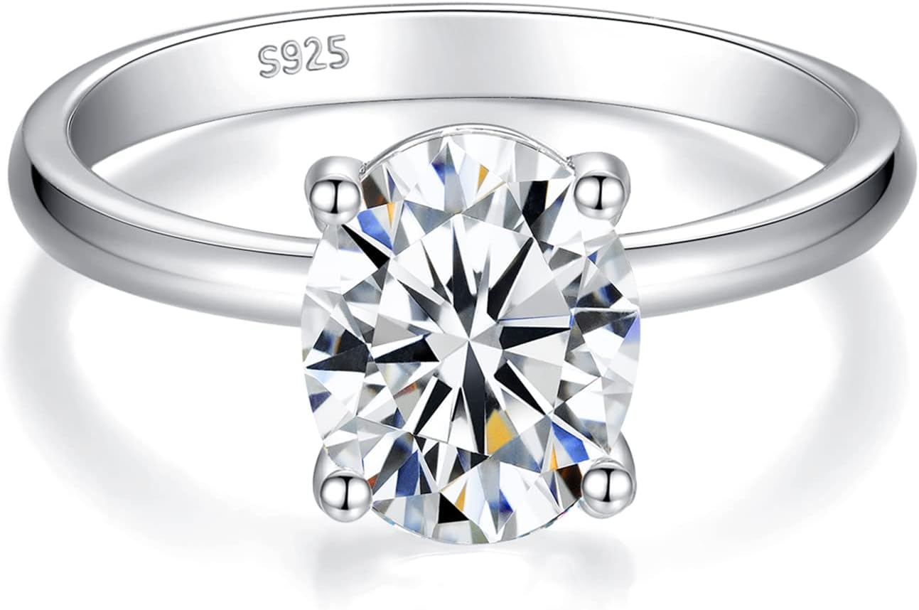 IMOLOVE Solitaire Moissanite Engagement Ring, 1CT D Color VVS1 Clarity, 925 Sterling Silver with 18K White Gold Plated, Ideal Gift for Women