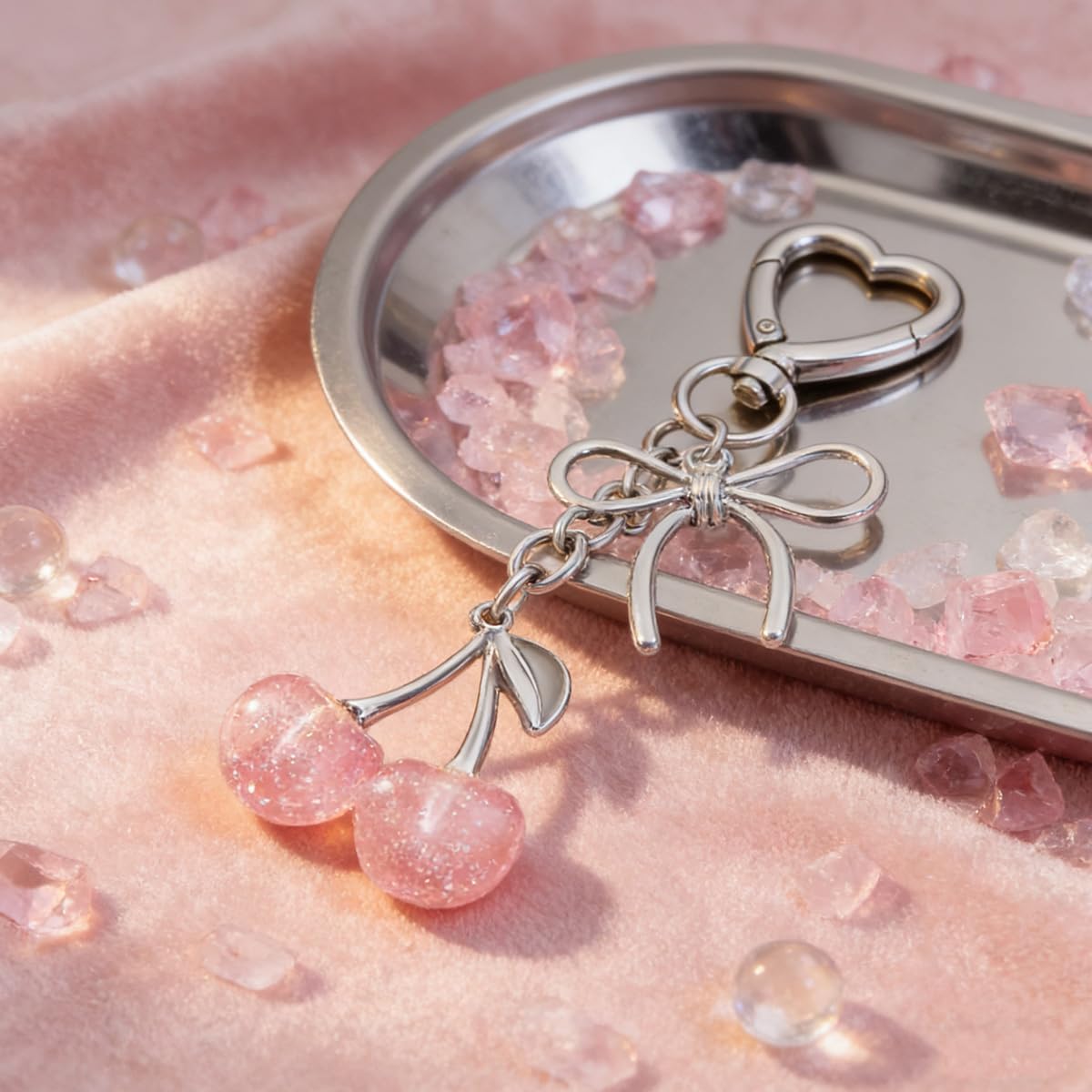 Rikhiua Cute Cherry Keychain Bag Charm Elegant Bow Keychain for Women Friends Family Birthday Christmas Inspirational Gift