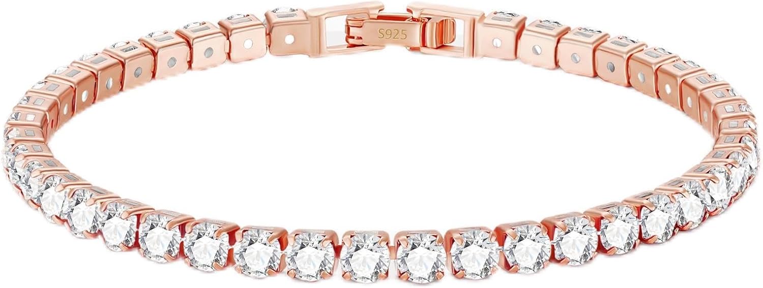 3mm/4mm Cubic Zirconia Classic Tennis Bracelet 14K Gold Plated/Silver Bracelets for Women Size 6.5-7.5 Inch