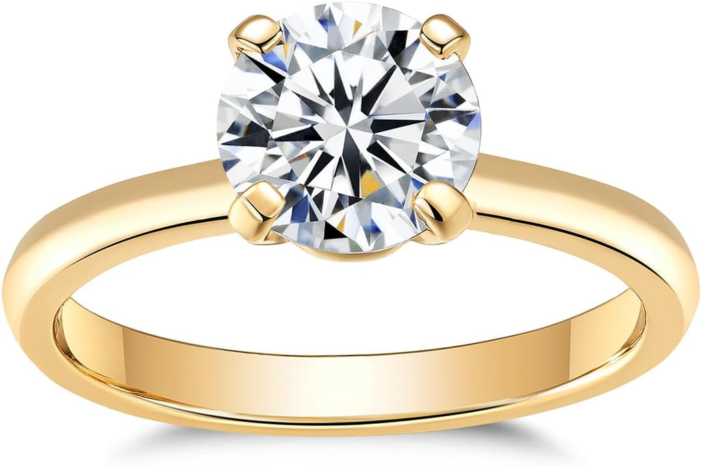 IMOLOVE Solitaire Moissanite Engagement Ring, 1CT D Color VVS1 Clarity, 925 Sterling Silver with 18K White Gold Plated, Ideal Gift for Women