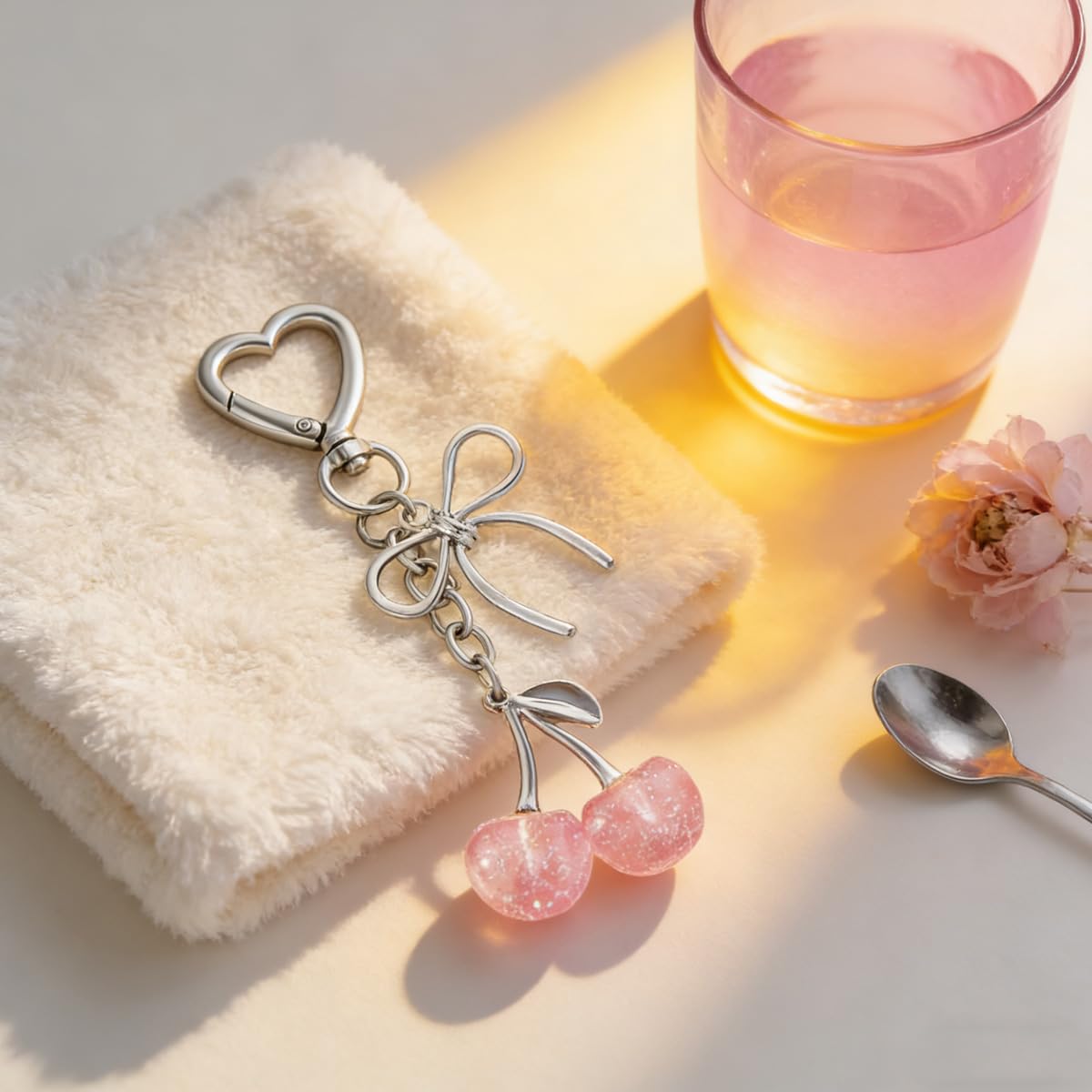 Rikhiua Cute Cherry Keychain Bag Charm Elegant Bow Keychain for Women Friends Family Birthday Christmas Inspirational Gift