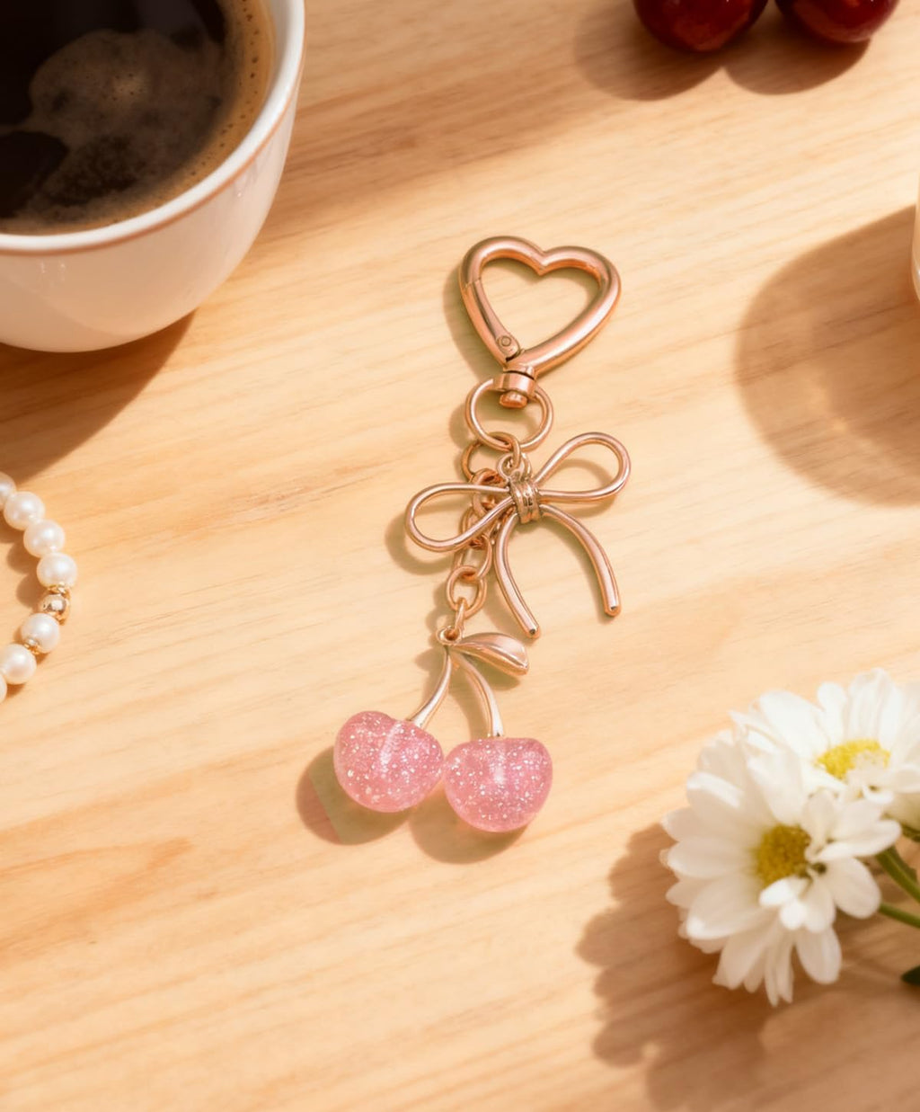 Rikhiua Cute Cherry Keychain Bag Charm Elegant Bow Keychain for Women Friends Family Birthday Christmas Inspirational Gift