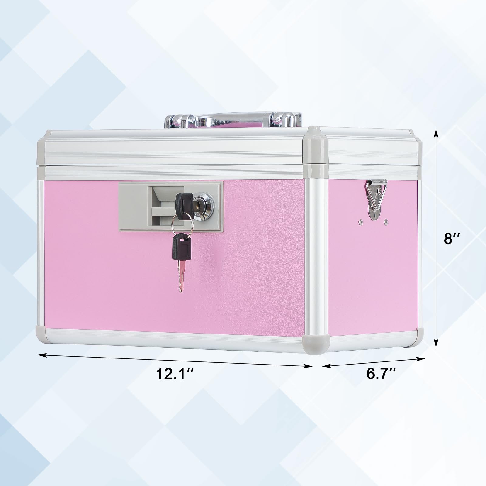 Medicine Lock Box,First Aid Safe Medication Storage Box,Layered Aluminum Daily Medicine Cabinet Family Use,12.2" x 7.9" x 7.5", Pink
