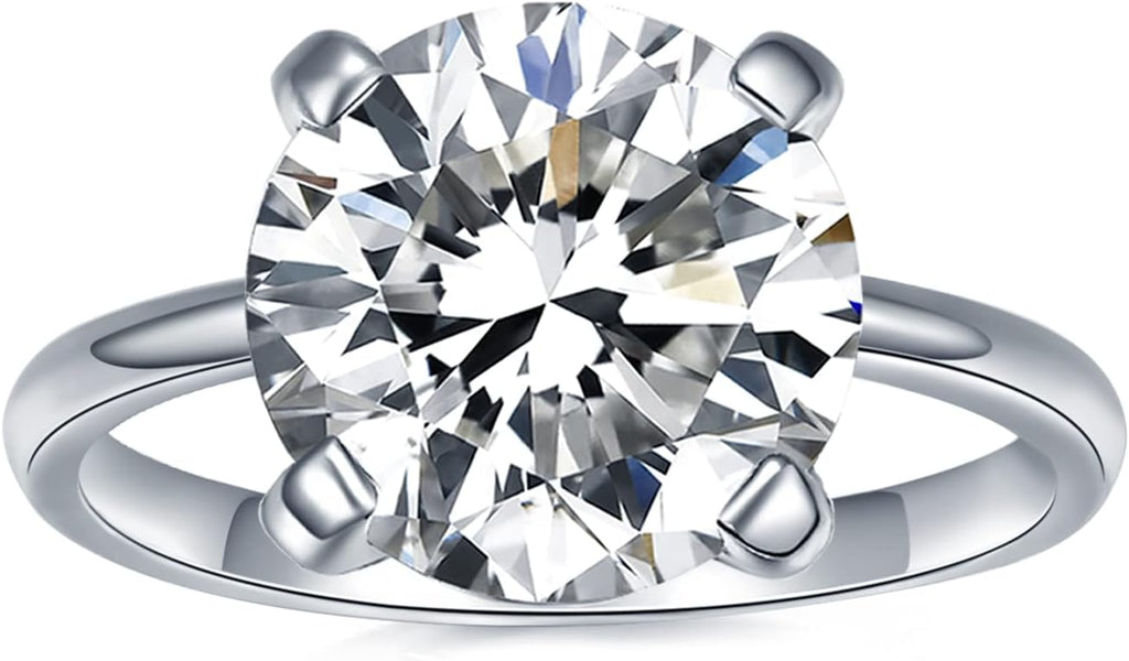 IMOLOVE Solitaire Moissanite Engagement Ring, 1CT D Color VVS1 Clarity, 925 Sterling Silver with 18K White Gold Plated, Ideal Gift for Women