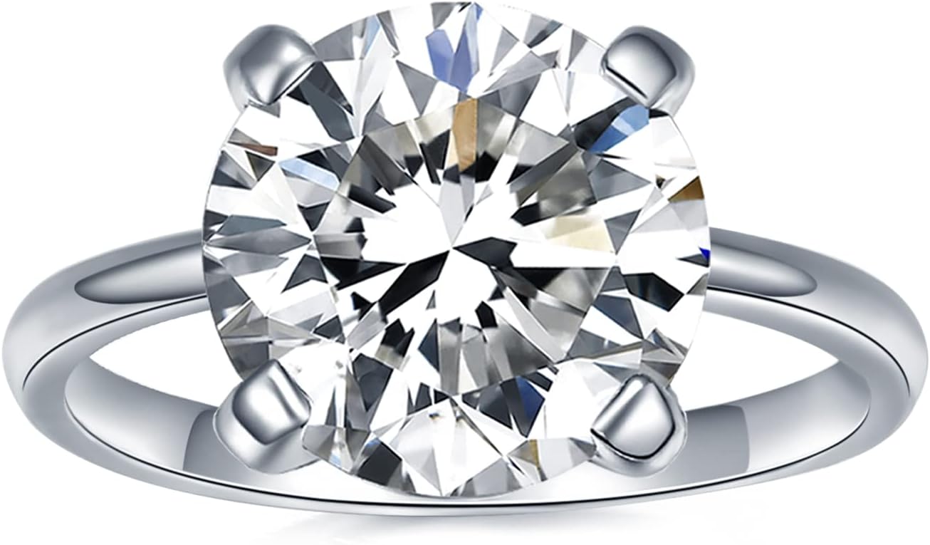 IMOLOVE Solitaire Moissanite Engagement Ring, 1CT D Color VVS1 Clarity, 925 Sterling Silver with 18K White Gold Plated, Ideal Gift for Women