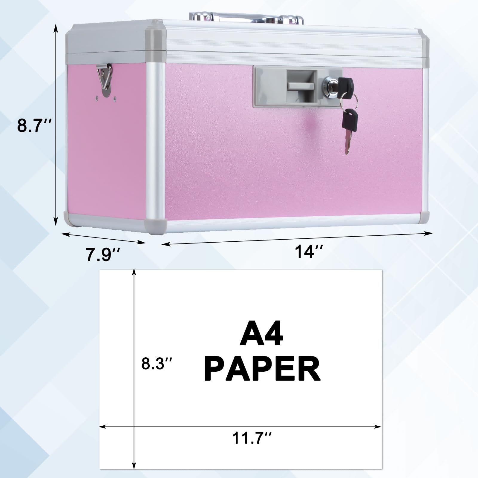 Medicine Lock Box,First Aid Safe Medication Storage Box,Layered Aluminum Daily Medicine Cabinet Family Use,12.2" x 7.9" x 7.5", Pink