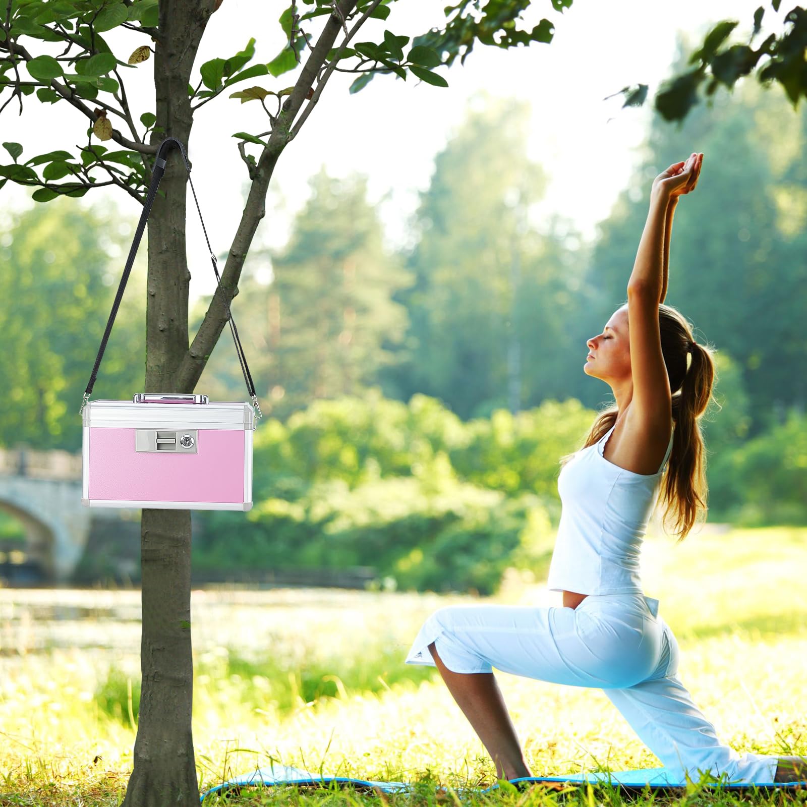 Medicine Lock Box,First Aid Safe Medication Storage Box,Layered Aluminum Daily Medicine Cabinet Family Use,12.2" x 7.9" x 7.5", Pink