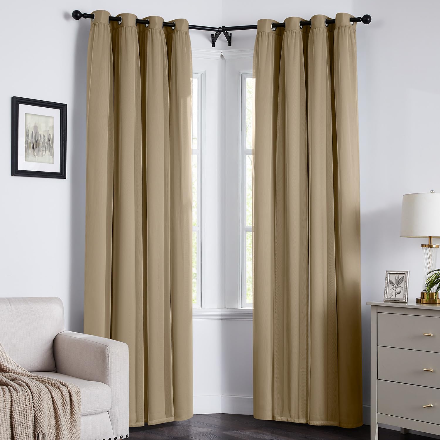 100% Blackout Curtains for Bedroom, Double Layer Pink Curtains, Black Out Curtain 84 inch Long with Sheer Overlay for Living Room, Room Darkening Window Drapes with Grommet, 52" W x 84" L