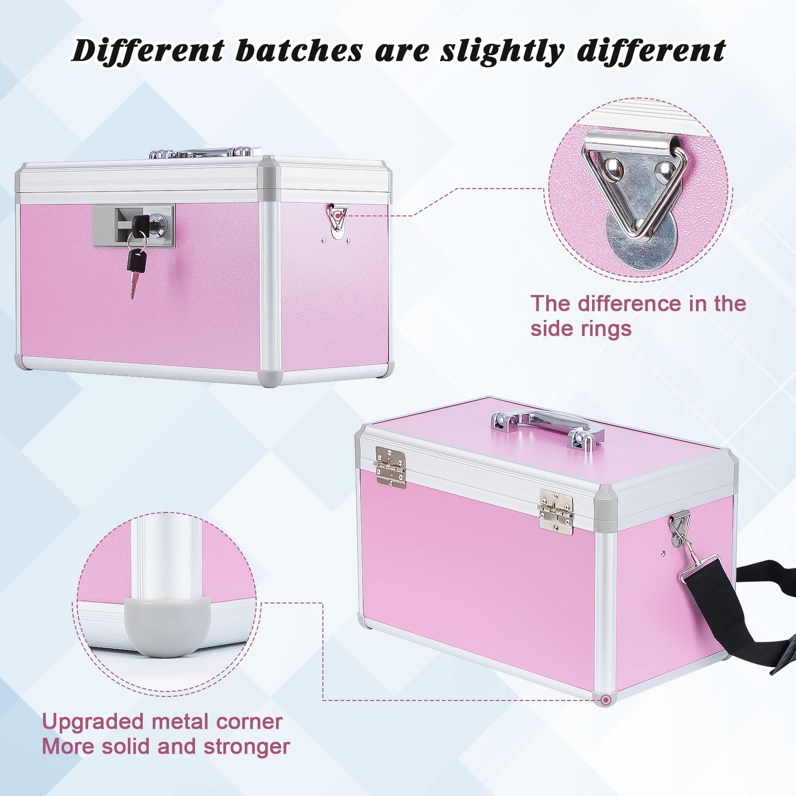 Medicine Lock Box,First Aid Safe Medication Storage Box,Layered Aluminum Daily Medicine Cabinet Family Use,12.2" x 7.9" x 7.5", Pink