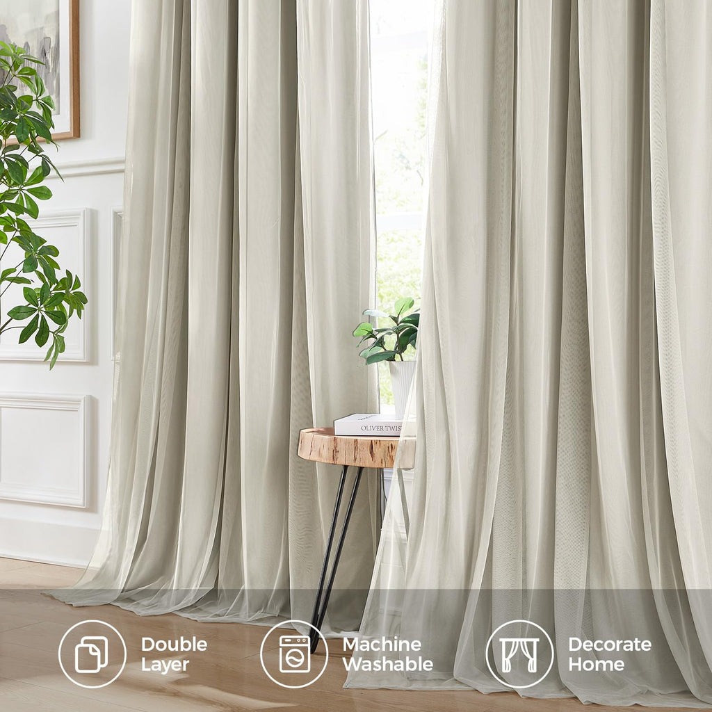 100% Blackout Curtains for Bedroom, Double Layer Pink Curtains, Black Out Curtain 84 inch Long with Sheer Overlay for Living Room, Room Darkening Window Drapes with Grommet, 52" W x 84" L