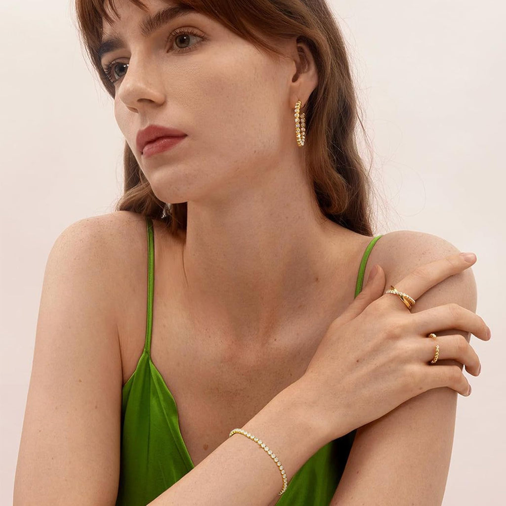 3mm/4mm Cubic Zirconia Classic Tennis Bracelet 14K Gold Plated/Silver Bracelets for Women Size 6.5-7.5 Inch