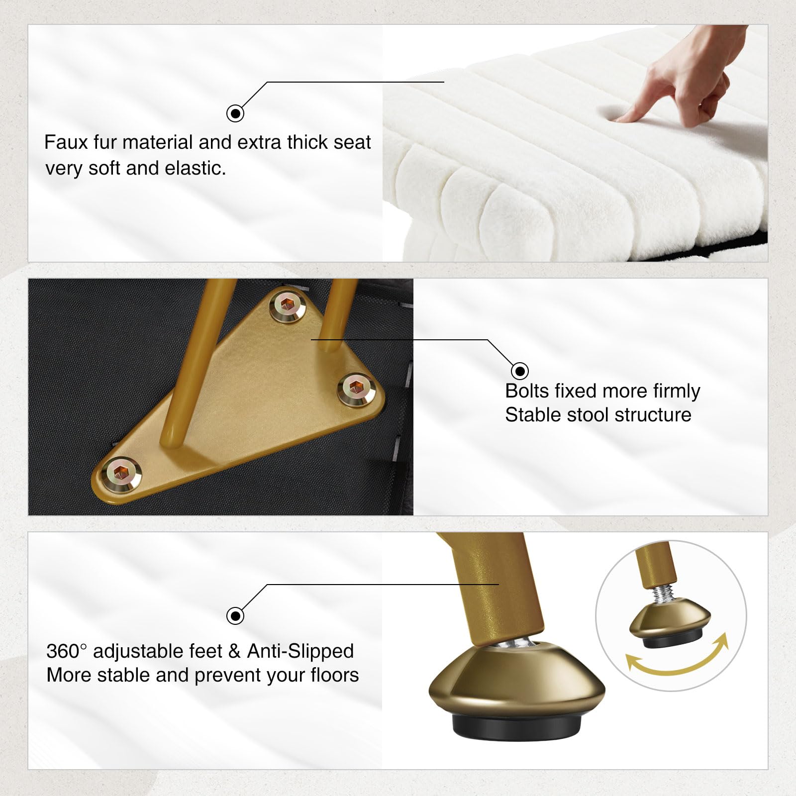 Greenstell Vanity Stool Chair Faux Fur with Storage, 15.7"L x 11.8"W x 19.4"H Soft Ottoman 4 Metal Legs with Anti-Slip Feet, Furry Padded Seat, Modern Multifunctional Chairs for Makeup, Bedroom Pink