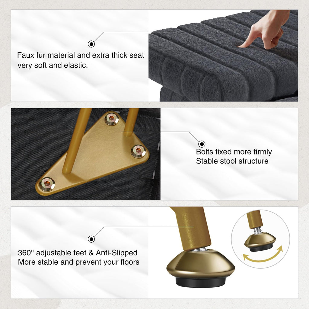 Greenstell Vanity Stool Chair Faux Fur with Storage, 15.7"L x 11.8"W x 19.4"H Soft Ottoman 4 Metal Legs with Anti-Slip Feet, Furry Padded Seat, Modern Multifunctional Chairs for Makeup, Bedroom Pink