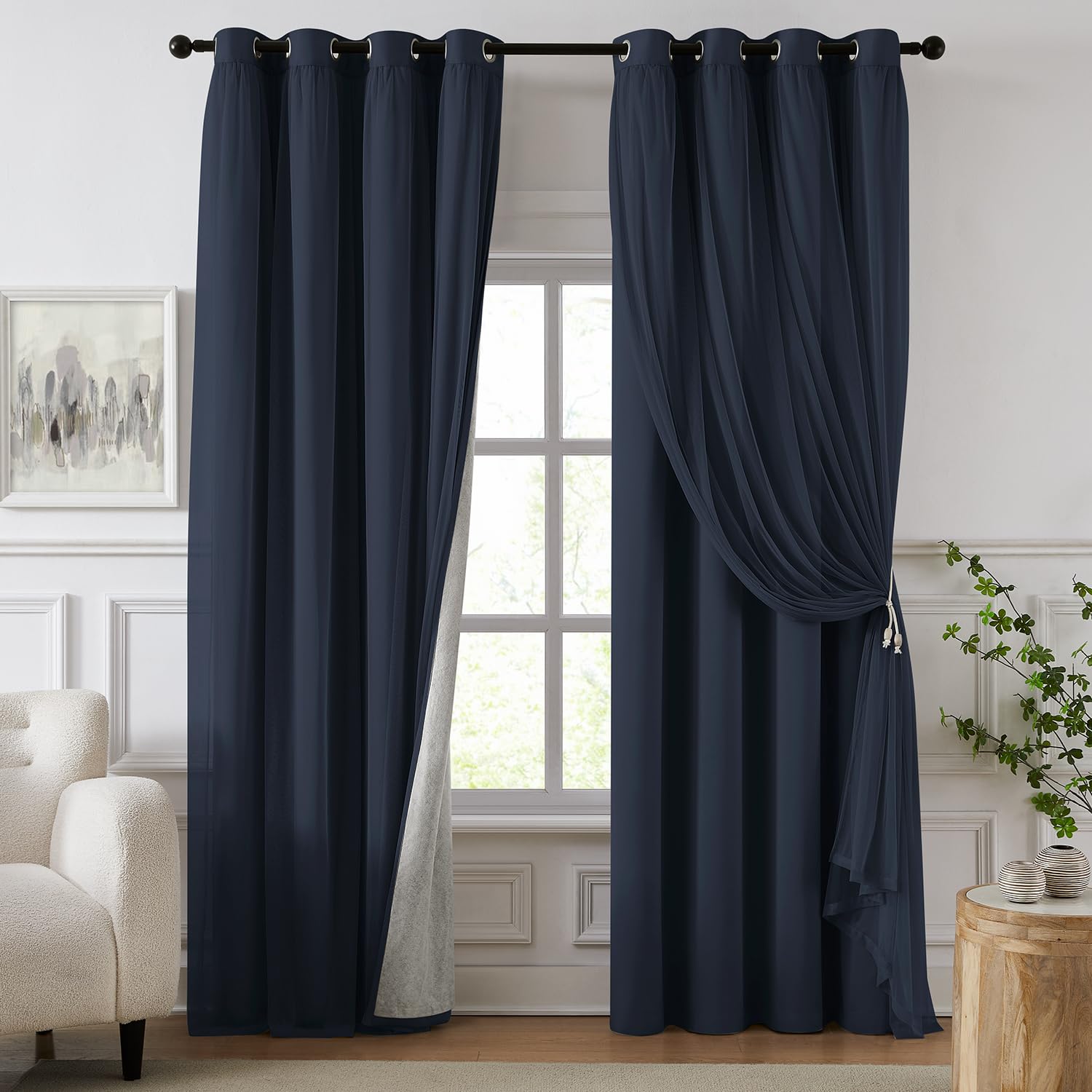 100% Blackout Curtains for Bedroom, Double Layer Pink Curtains, Black Out Curtain 84 inch Long with Sheer Overlay for Living Room, Room Darkening Window Drapes with Grommet, 52" W x 84" L