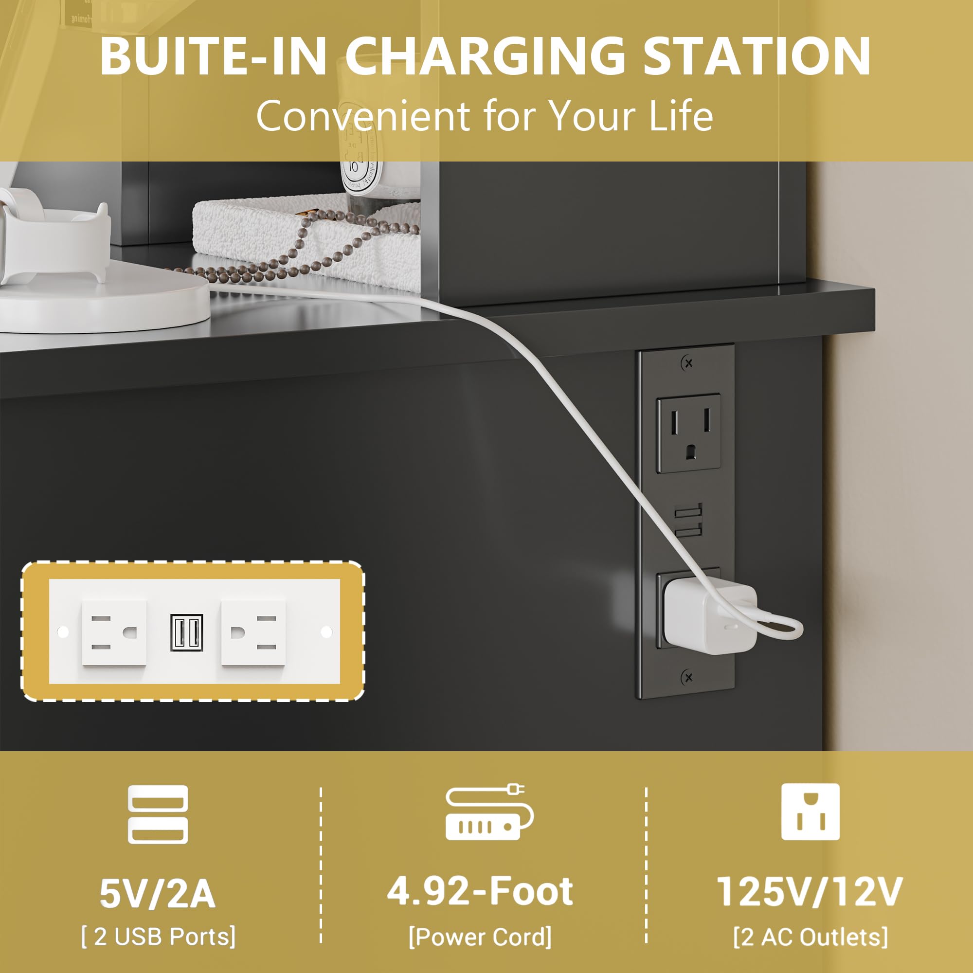 Vanity Desk with Mirror and Lights, 43'' Pink Makeup Dressing Table Set with 5 Drawers & Chair, Power Outlet, 3 Lighting Modes Adjustable Brightness & RGB LED for Women Girls Bedroom Bathroom