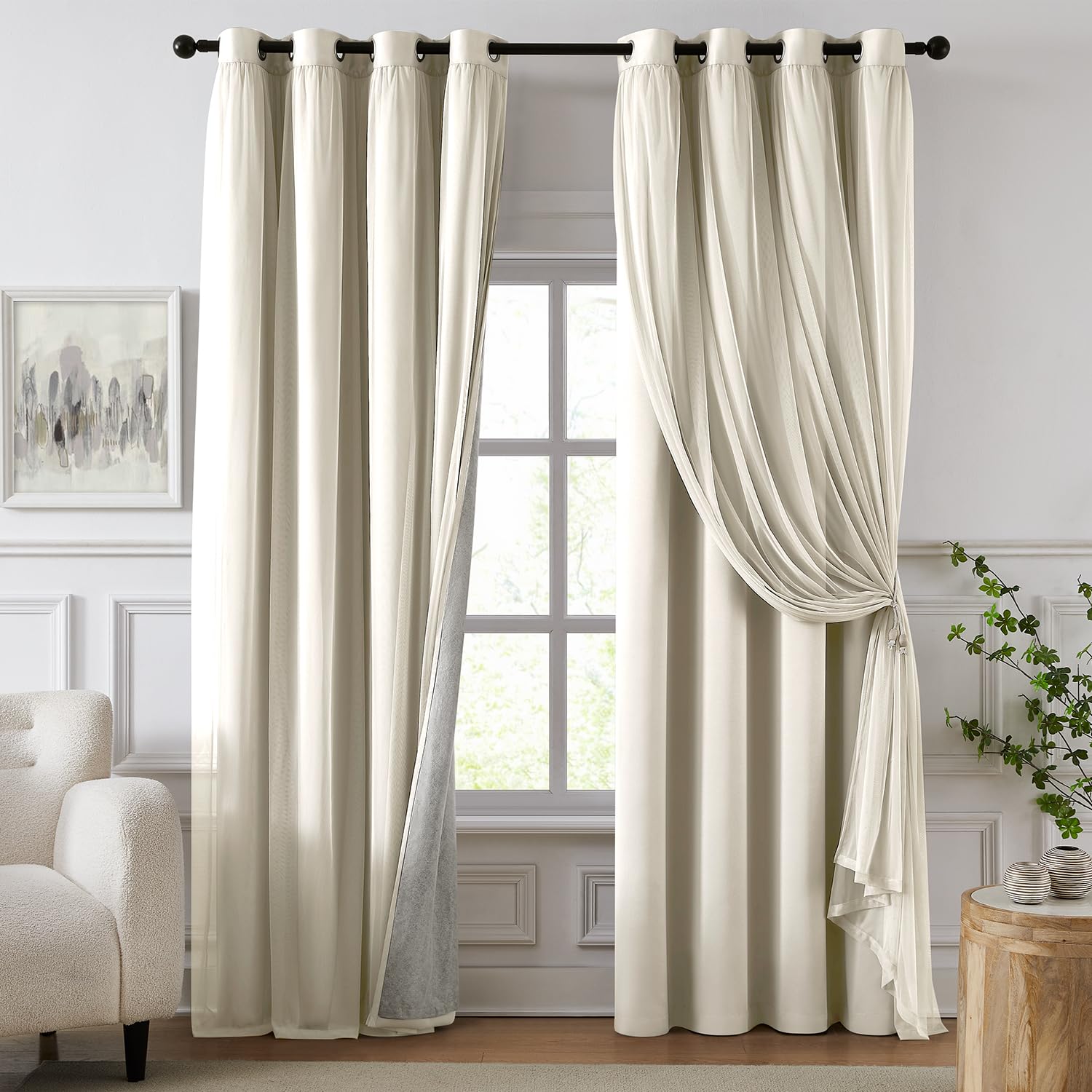 100% Blackout Curtains for Bedroom, Double Layer Pink Curtains, Black Out Curtain 84 inch Long with Sheer Overlay for Living Room, Room Darkening Window Drapes with Grommet, 52" W x 84" L