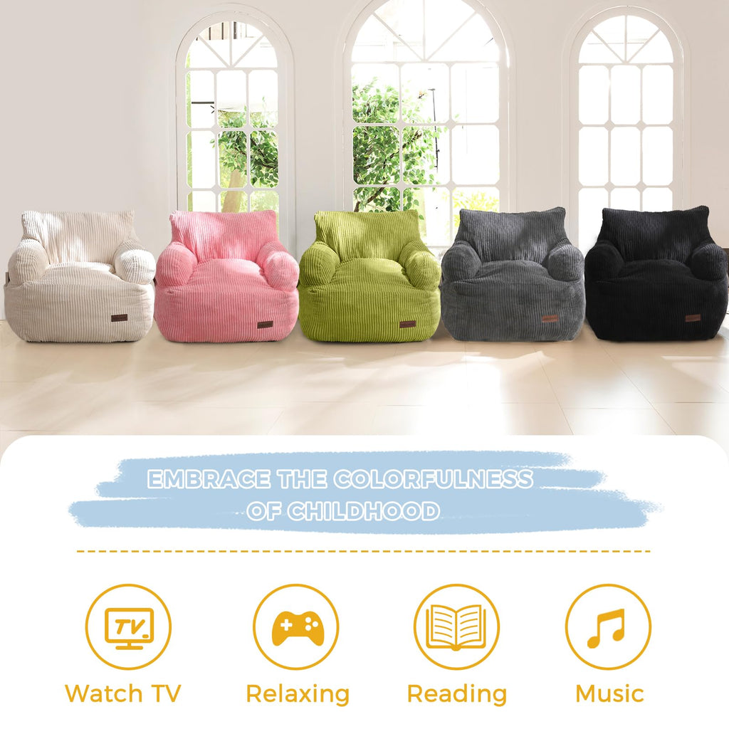 MAXYOYO Kids Bean Bag Chair, Stuffed Toddler Bean Bag Sofa with Filler Bean Bag Chair for Boys and Girls, Lazy Sofa with Pocket Floor Chair for Gaming, Reading, Pink