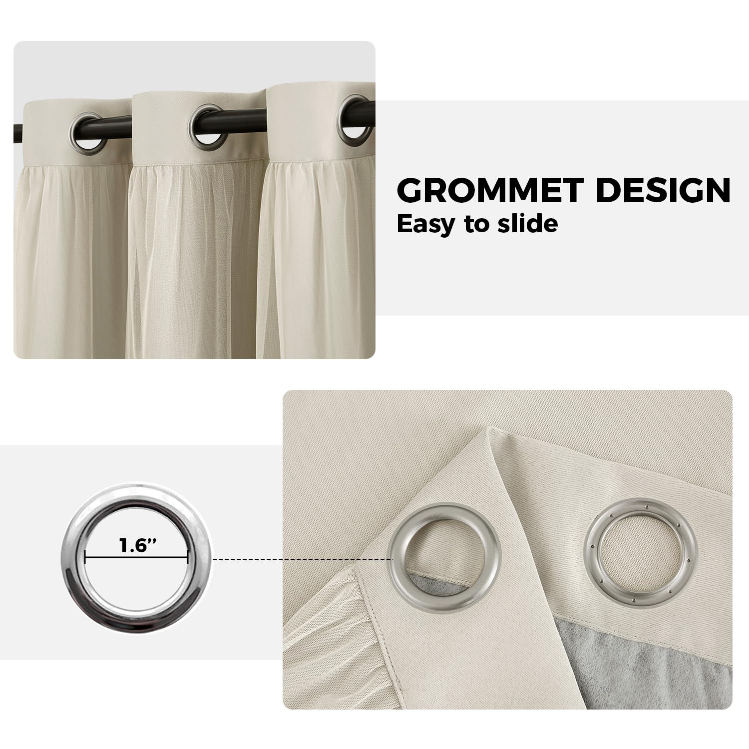 100% Blackout Curtains for Bedroom, Double Layer Pink Curtains, Black Out Curtain 84 inch Long with Sheer Overlay for Living Room, Room Darkening Window Drapes with Grommet, 52" W x 84" L