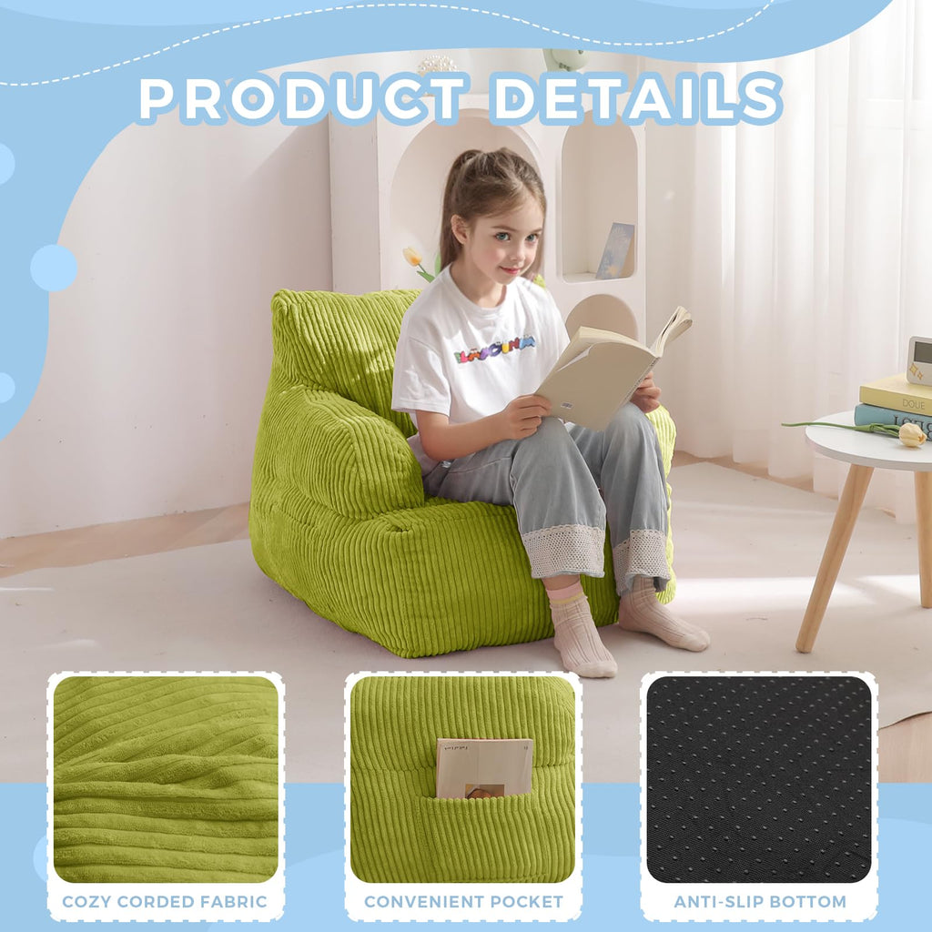 MAXYOYO Kids Bean Bag Chair, Stuffed Toddler Bean Bag Sofa with Filler Bean Bag Chair for Boys and Girls, Lazy Sofa with Pocket Floor Chair for Gaming, Reading, Pink