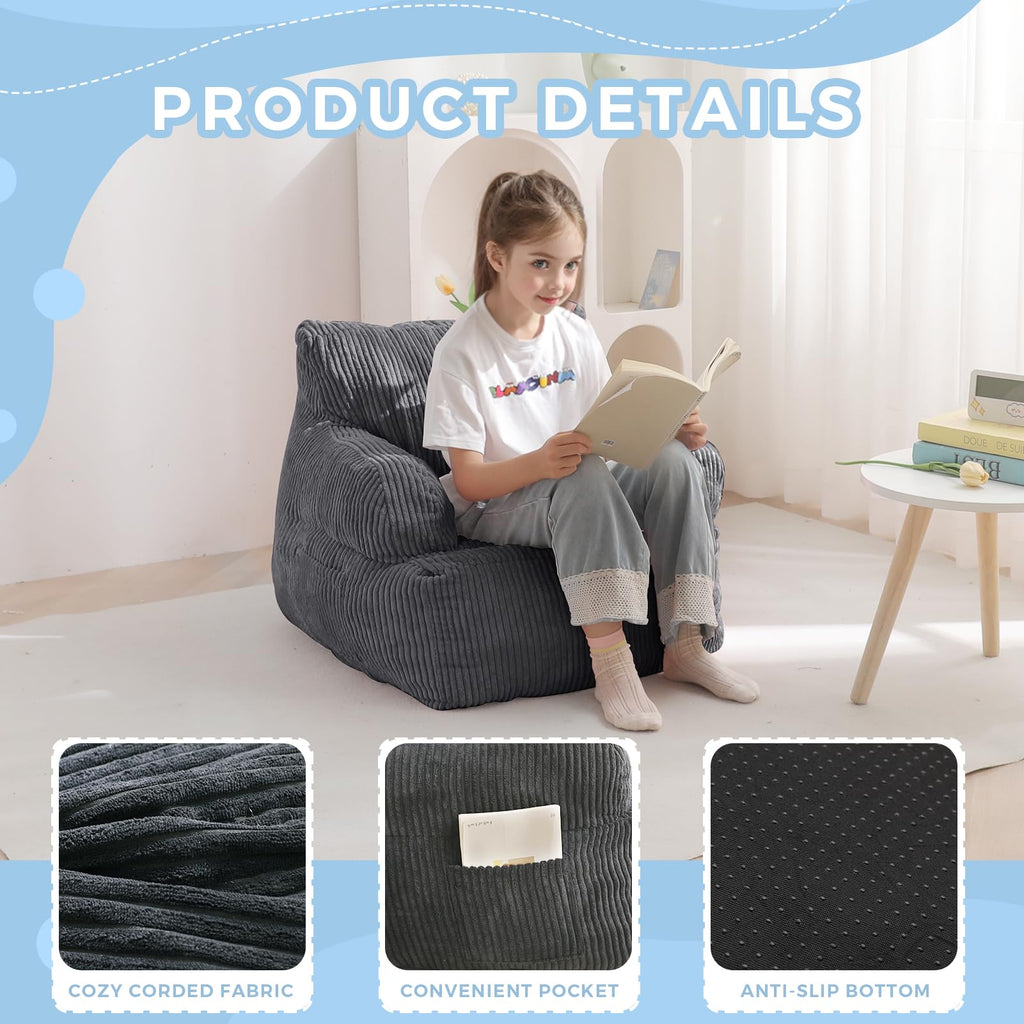 MAXYOYO Kids Bean Bag Chair, Stuffed Toddler Bean Bag Sofa with Filler Bean Bag Chair for Boys and Girls, Lazy Sofa with Pocket Floor Chair for Gaming, Reading, Pink