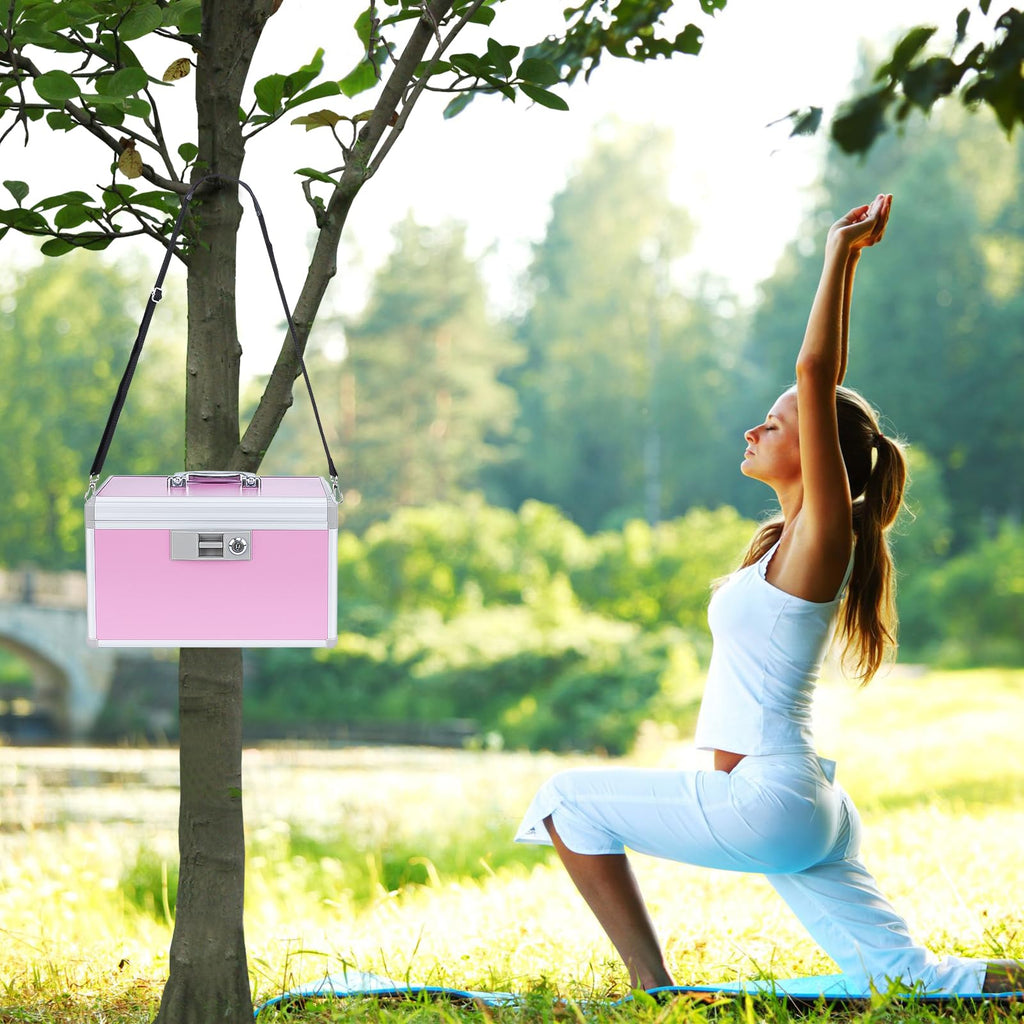 Medicine Lock Box,First Aid Safe Medication Storage Box,Layered Aluminum Daily Medicine Cabinet Family Use,12.2" x 7.9" x 7.5", Pink